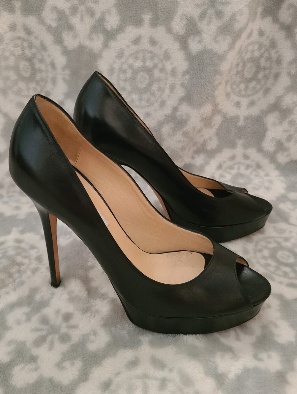 Jimmy Choo Black Peep-Toe Platform Stiletto Heels Size 38.5